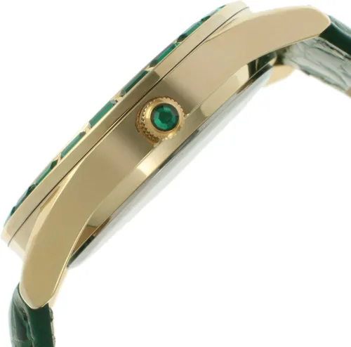 Miniatura 6 de Peugeot Reloj redondo acentuado de cristal para mujer, estilo novio con correa de cuero genuino