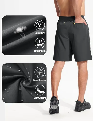 Miniatura 5 de MAGCOMSEN Pantalones cortos deportivos para hombre de 9 pulgadas, de secado rápido, ligeros, deportivos, para entrenamiento, senderismo, gimnasio