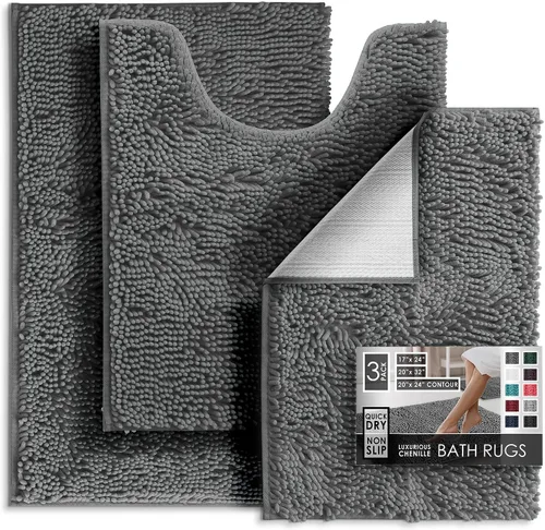 Miniatura 57 de Hearth & Harbor Alfombras de baño, tapete de baño de chenilla - Alfombras de baño lavables a máquina para baño con respaldo antideslizante de goma