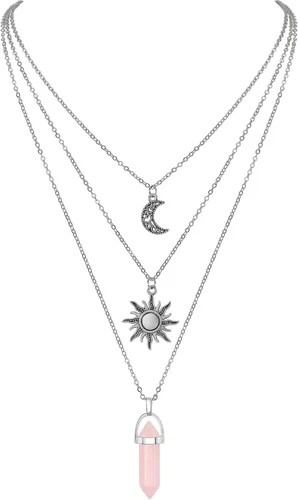 Miniatura 8 de Collar gótico de sol y luna para mujer, collares con colgante de cristal, accesorios Y2K, collar de luna creciente en capas para mujer, collar