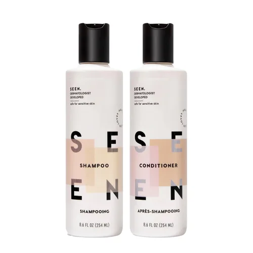 SEEN Paquete de champú y acondicionador, perfumado, juego de cuidado del cabello no comedogénico, desarrollado por dermatólogos, seguro para pieles