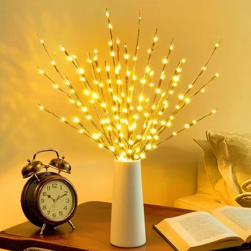 Miniatura 2 de DK177 Juego de 4 luces para ramas led con pilas, ramo de sauce artificial, ramita pequeña, potencia dorada de 30 pulgadas, 20 LED para decoración