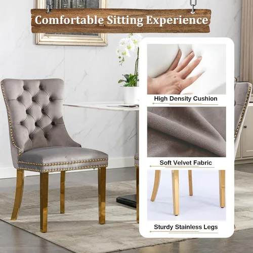 Miniatura 6 de Juego de mesa de comedor de mármol sintético de 5 piezas para 4 mesas de cocina de lujo de oro blanco con 4 sillas tapizadas de terciopelo gris