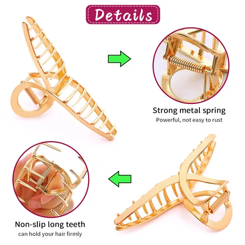 Miniatura 3 de AIBEE Pinzas grandes de metal para el cabello, 4 pinzas antideslizantes grandes doradas con fuerte sujeción para cabello grueso y fino para mujeres