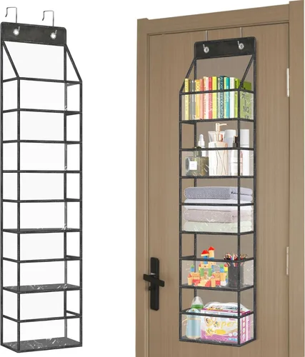 Organizador de despensa de 5 estantes con bolsillos transparentes, almacenamiento colgante resistente para armario, dormitorio, baño y guardería