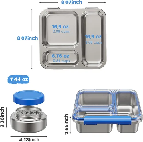 Miniatura 6 de Pawtong Caja Bento de Acero Inoxidable para Niños y Adultos con Frasco de Comida Aislado de 7 oz, Caja de Almuerzo de Metal con Tapa Transparente