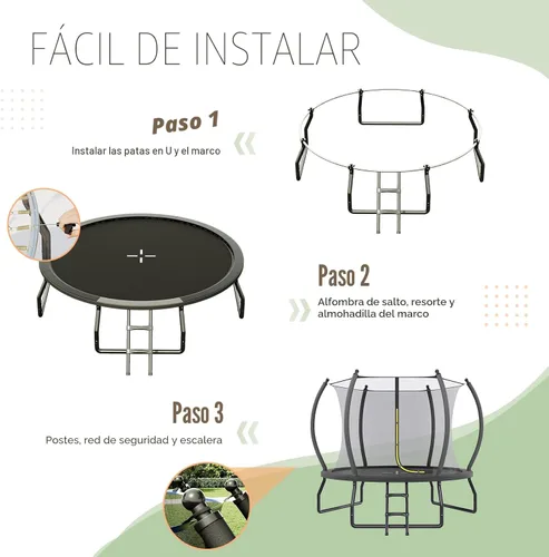 Miniatura 3 de YUMPIE - Trampolín de 8 pies, 10 pies, 12 pies, 14 pies, 15 pies, 16 pies, para exteriores, con red de seguridad y escalera, trampolines recreativos