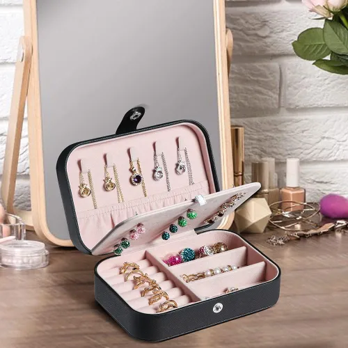 Miniatura 3 de Joyero de viaje, organizador de joyas pequeño de piel sintética para mujeres y niñas, mini estuche de viaje portátil, cajas de almacenamiento