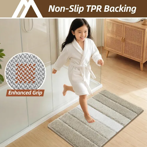 Miniatura 5 de COSY HOMEER Alfombras de baño de 24 x 17 pulgadas, ultra suaves y absorbentes, con respaldo de TPR antideslizante, lavable a máquina, alfombra Beige