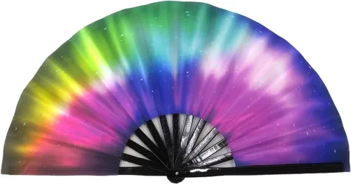 Miniatura 11 de Ventilador plegable que brilla con rayos UV, ventilador de mano de bambú para verano, decoración de mariposa, baile, fiesta, boda, club nocturno