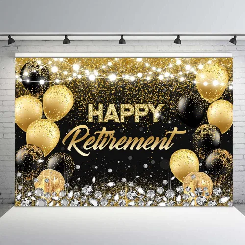 Miniatura 7 de MEHOFOND Telón de fondo para fiesta de jubilación, color oro rosa y plateado, felicitaciones de retirada, fotografía de fondo, globos con purpurina