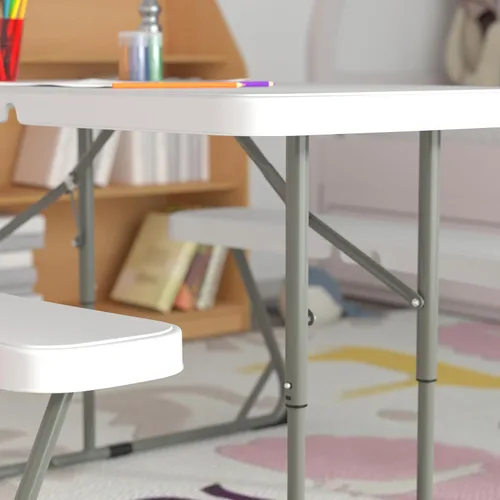Miniatura 6 de EMMA + OLIVER Mesa de actividades plegable de plástico blanco granito para niños de 4.93 pies - Mesa de juego
