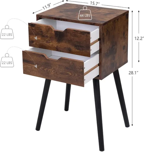 Miniatura 2 de JAXPETY Juego de 2 mesas auxiliares, mesita de noche con cajones, mesitas de noche con patas de madera maciza y gran espacio de almacenamiento, mesa