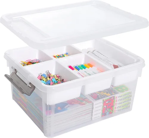 Citylife Caja de almacenamiento de plástico de 17 QT con bandeja extraíble Organizadores y almacenamiento para manualidades Contenedor de