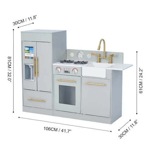 Miniatura 2 de Teamson Kids Little Chef Charlotte - Cocina Moderna Modular Interactiva de Madera para Jugar con Refrigerador, Estufa y Lavabo en Gris con Acentos