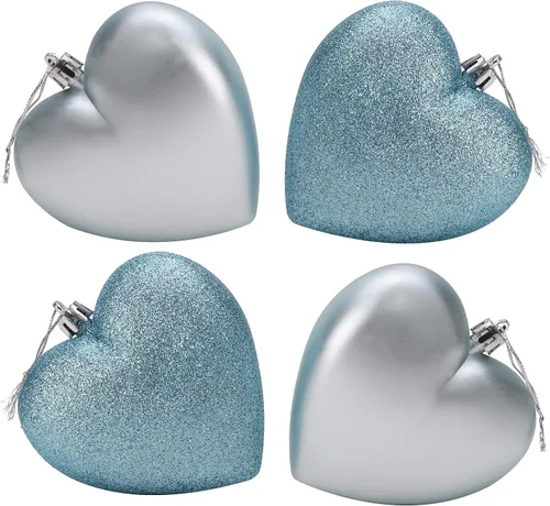 Miniatura 8 de Bolas en forma de corazón de 4 a 3.937 in, diseño mate y purpurina, adornos de Navidad (rosa bebé)