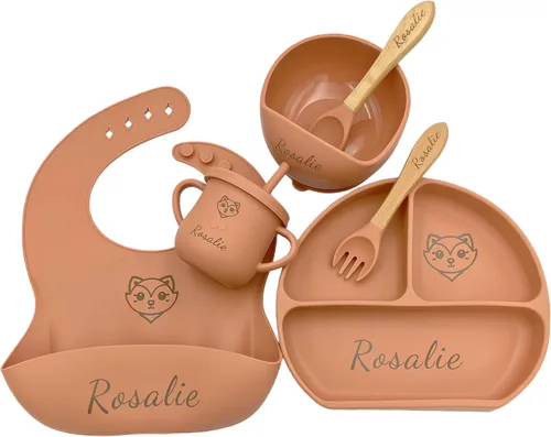Miniatura 14 de Juego de Alimentación Personalizado para Bebé de 6 Piezas con Nombre, Grado Alimentario, Incluye Cuchara, Tenedor, Cuencos de Succión de Silicona