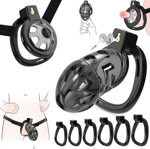 Miniatura 8 de Jaula de Castidad Masculina - Jaula de Polla de Silicona Suave con 6 Anillos Ajustables, Dispositivo de Bloqueo de Pene Ligero, Diseño Invisible