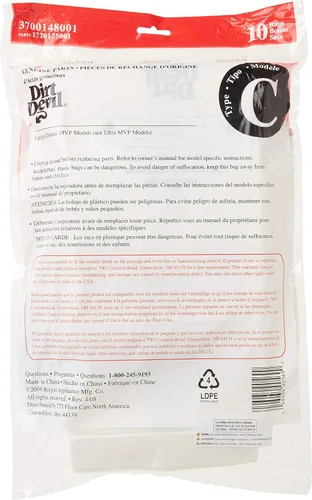 Miniatura 3 de Dirt Devil 3700148001 - Bolsas de vacío de lujo tipo C (paquete de 10)