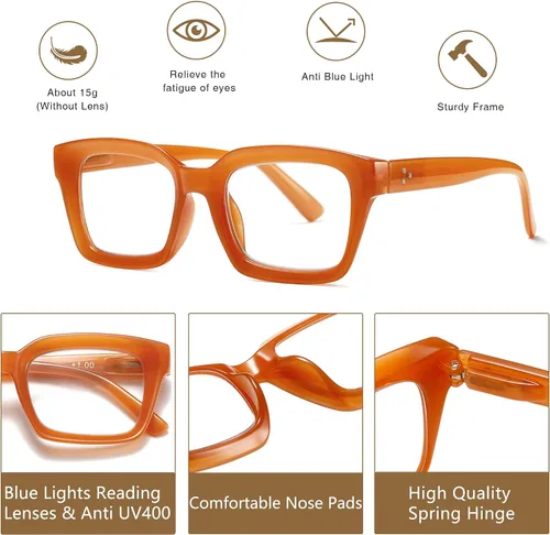 Miniatura 3 de Lentes de lectura cuadrados de estilo moderno con bisagra de resorte, bloqueo de luz azul para hombres y mujeres