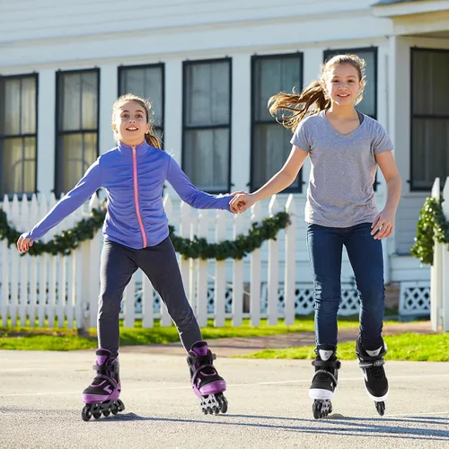 Miniatura 5 de Adjustable Inline Skates for Kids Ages 4–12, Light Up Wheels, Beginner Roller Skates for Boys & Girls, Outdoor & Indoor Skating Gift Negro púrpura