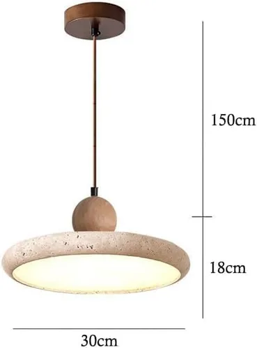 Miniatura 7 de Large Yellow Travertine Pendant Lights Nordic 3000K Warm Light Hanging Lamp 11.8IN Round Dining Room Chandelier with Wood Accents for Kitchen Island