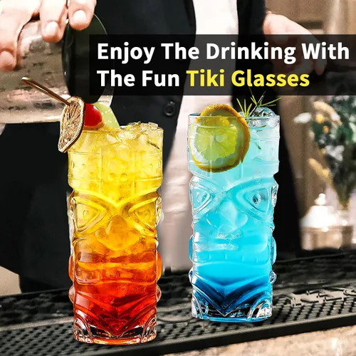 Miniatura 6 de Juego de vasos Tiki transparentes de 2 a 14 onzas, modernos vasos de cóctel Tiki perfectos para cócteles exóticos, Mai Tai, cócteles
