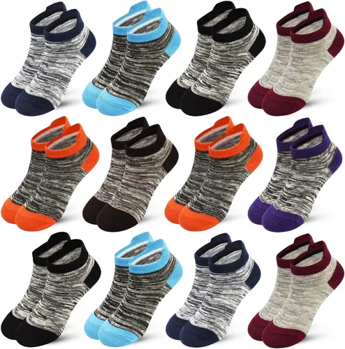 ZERULETS Calcetines para niños y niñas, tobillos, atléticos, a rayas, con lengüeta en el talón, no visibles, calcetines de corte bajo, 12 pares de 1