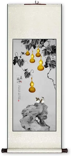 Miniatura 11 de Xzhipeng Pergamino Pintura colgante vertical Flor pájaro Pintura china Porche Pasillo Pasillo Pintura colgante Pergamino Sala de estar Comedor