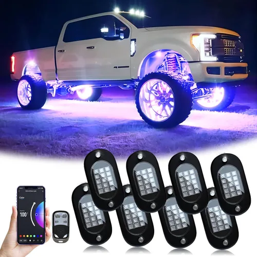 Miniatura 13 de YiLaie Luces LED RGB, 60 LED de alto brillo, kit de luz de neón multifunción impermeable para coche con control de aplicación/RF, luces de roca
