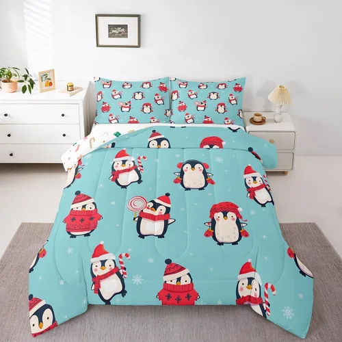 Miniatura 8 de Erosebridal Juego de ropa de cama Kawaii de muñeco de nieve tamaño individual para niños y niñas, juego de ropa de cama de feliz año nuevo, edredón