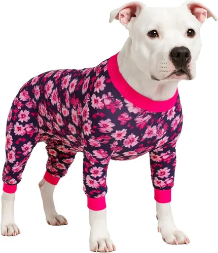 LovinPet Pijamas quirúrgicas para cachorros – Mameluco para aliviar la ansiedad de mascotas, cómoda tela elástica, estampado de rosas de bayas,
