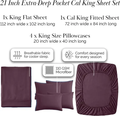 Miniatura 129 de Southshore Fine Living, Inc. Juego de 7 piezas de sábanas King divididas para cama ajustable, juego de sábanas King divididas con bolsillo de 21