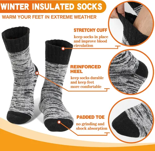 Miniatura 4 de 3 pares de calcetines térmicos cálidos para mujeres y hombres, calcetines de esquí de invierno con aislamiento para botas gruesas para clima frío