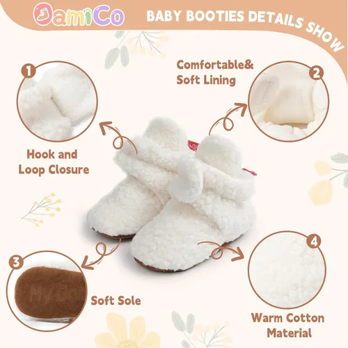 Miniatura 5 de Oamico Botines de algodón para recién nacido, suela suave, para invierno, cálidos, para niños pequeños, acogedores, de forro polar, zapatos de casa