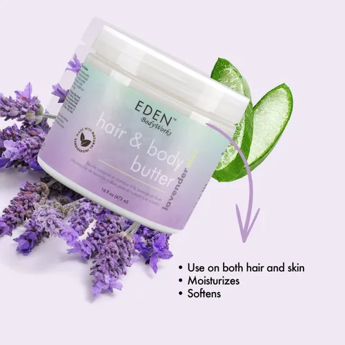 Miniatura 3 de EDEN BodyWorks Aloe de lavanda para el cabello + mantequilla corporal (16 onzas), hidratante natural, hidrata, calma y calma el cabello y la piel