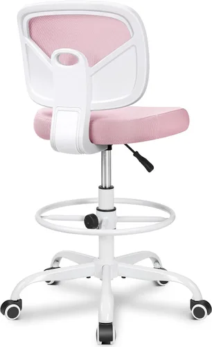 Miniatura 18 de Primy Silla Alta de Escritorio de Dibujo - Sin Brazos, Altura Ajustable, Respaldo de Malla, con Ruedas, Silla de Escritorio de Pie para Sala de Negro