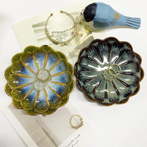 Miniatura 6 de Plato de cerámica para anillos de joyería, organizador de joyas, decoración del hogar, regalo de boda (verde brillante)