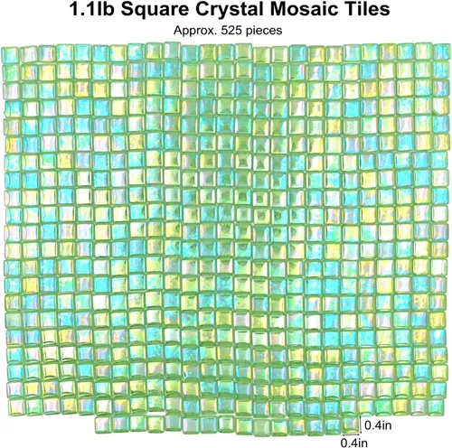 Miniatura 2 de Azulejos de mosaico de cristal cuadrados de 1.1 libras, azulejos de mosaico de vidrio iridiscentes para manualidades, piezas de mosaico, Verde