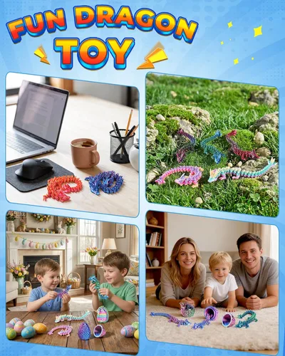 Miniatura 6 de Rapean Huevos de dragón impresos en 3D de 8 pulgadas, rellenos de cesta de Pascua para niños y adolescentes, juguetes de dragón articulados