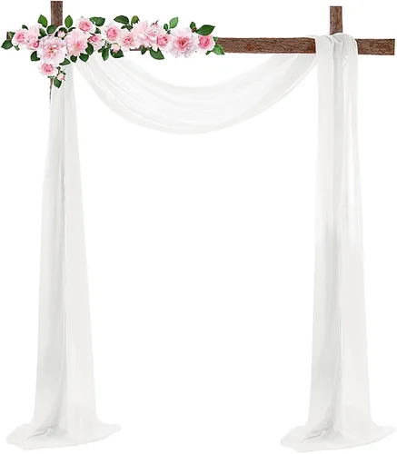 Miniatura 10 de Firlar Cortinas de arco de boda, cortina de telón de fondo transparente rosa de 18 pies, cortina de tela de gasa transparente, paneles drapeados