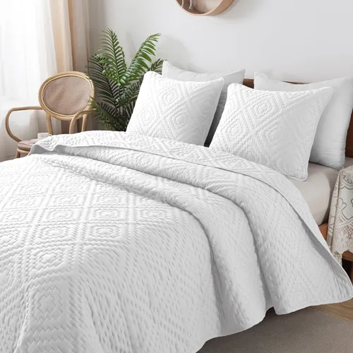Miniatura 11 de Juegos de ropa de cama acolchados beige tamaño Queen con fundas de almohada, colcha cubrecama ligera y suave color crema tostado, manta acolchada