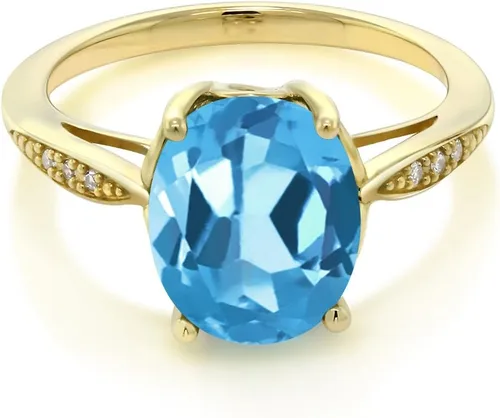 Miniatura 24 de Gem Stone King Anillo de compromiso de oro amarillo de 14 quilates de 2-3 quilates con piedra preciosa ovalada de 0.394 x 0.315 in y diamantes