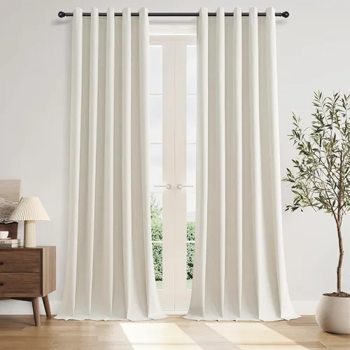 Miniatura 24 de Cream Linen Blackout Curtains 90 Length 2 Panels Set for Living Room Bedroom, 100% Black Out Thermal Insulated Linen Drapes, Room Darkening Grommet