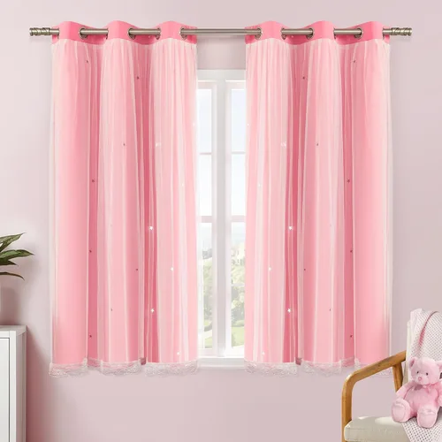 Miniatura 64 de XiDi Cortinas opacas con estrellas para habitaciones de niños, cortinas verdes para ventana de dormitorio de niños, azul y gris, 52 pulgadas de Azul