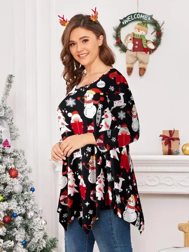 Miniatura 3 de LARACE - Camisa de talla extragrande para mujer, camisa tipo túnica con manga 34, ajuste holgado, ropa básica para mujer
