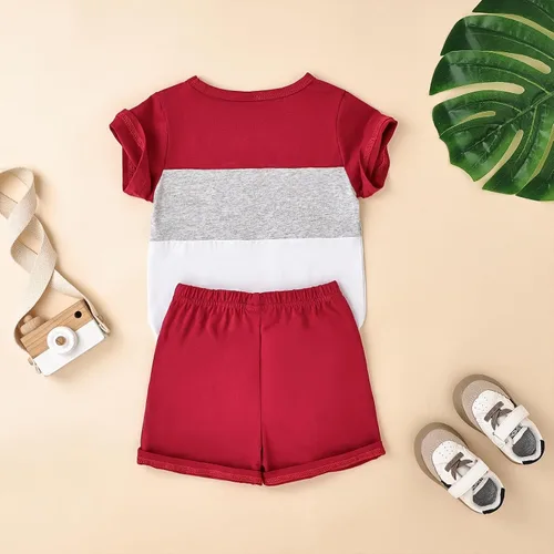 Miniatura 56 de Ropa para bebé niño pequeño, trajes de verano de manga corta, camiseta de retazos y pantalón con bolsillo, conjunto de 2 piezas, 12 meses a 4 años