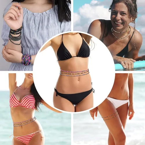 Miniatura 5 de Sailimue 3 cuentas de cintura para mujer, cuentas de vientre de cadena elástica, cuentas de cintura africana para mujer, tallas grandes, joyería