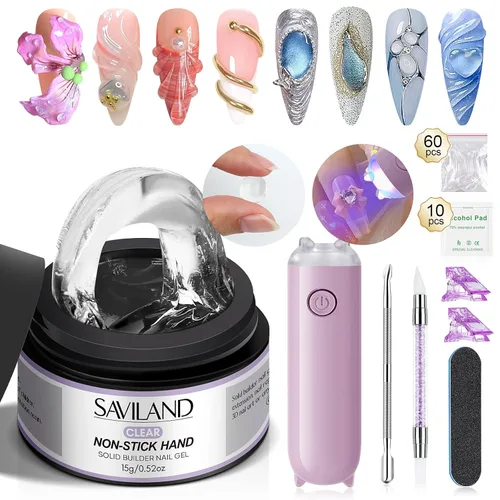 Miniatura 13 de SAVILAND Kit de Gel de Uñas Constructor Sólido No Pegajoso: Kit de Inicio de Arte de Uñas 3D Escultura de Uñas Gel Sólido Duro de Larga Duración