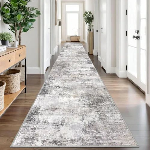 Miniatura 266 de IOHOUZE Alfombra pequeña abstracta de 2 x 3 pies, alfombra de entrada lavable para entrada interior, alfombras con respaldo de goma, alfombra gris